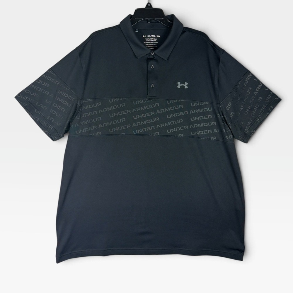 Under Armour Playoff Polo Mens XXL Black Tonal Logo Stripe HeatGear Excellent